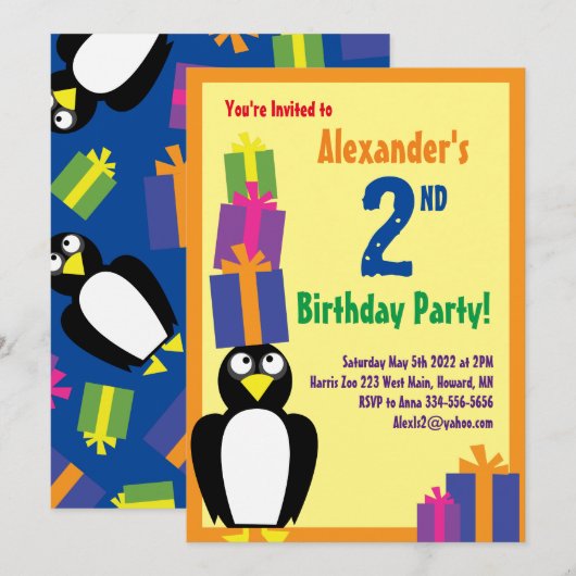 Penguin Animal Kid's Birthday Party Einladungen (Vorne/Hinten)