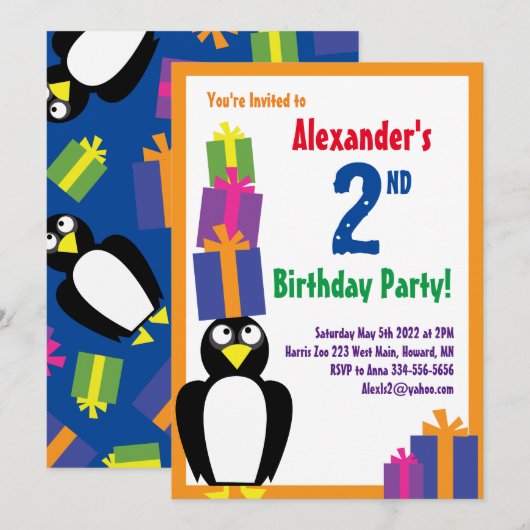 Penguin Animal Kid's Birthday Party Einladungen (Vorne/Hinten)