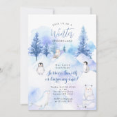 Penguin Animal Winter Onederland 1. Geburtstag Einladung (Vorderseite)