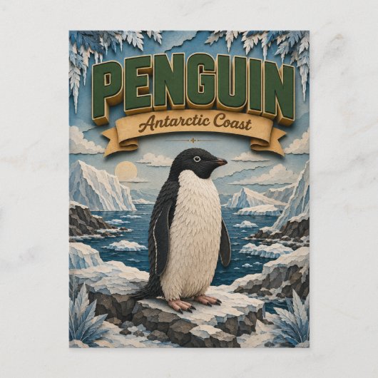 Penguin Antarctic Coast POPCUT Postkarte (Vorderseite)