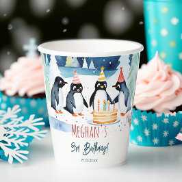 Penguin arktic Wintergeburtszeit personalisiert Pappbecher
