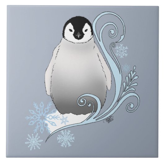 Penguin Art Nouveau Schneeflocken Fliese (Vorderseite)