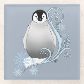 Penguin Art Nouveau Schneeflocken Glasuntersetzer (Vorderseite)