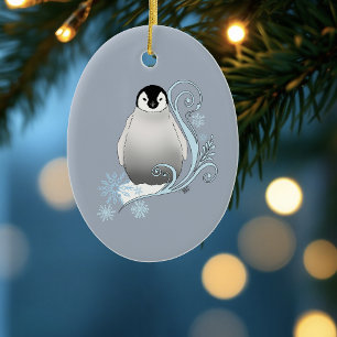 Penguin Art Nouveau Schneeflocken Keramik Ornament