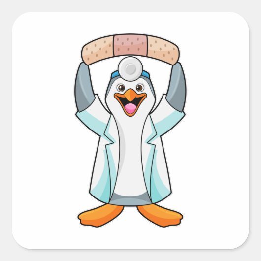 Penguin as Doctor with Plaster Quadratischer Aufkleber (Vorderseite)