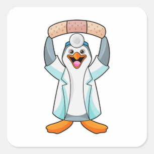 Penguin as Doctor with Plaster Quadratischer Aufkleber