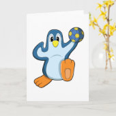 Penguin as Handball player with Handball Karte (Gelbe Blume)