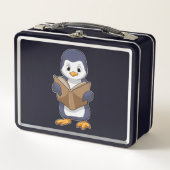 Penguin as Nerd with Book Metall Brotdose (Vorderseite)