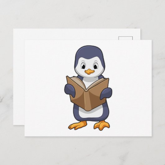 Penguin as Nerd with Book Postkarte (Vorne/Hinten)