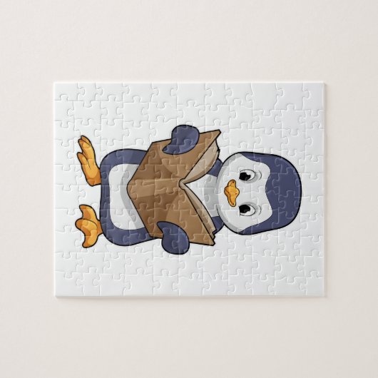Penguin as Nerd with Book Puzzle (Horizontal)