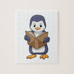 Penguin as Nerd with Book Puzzle