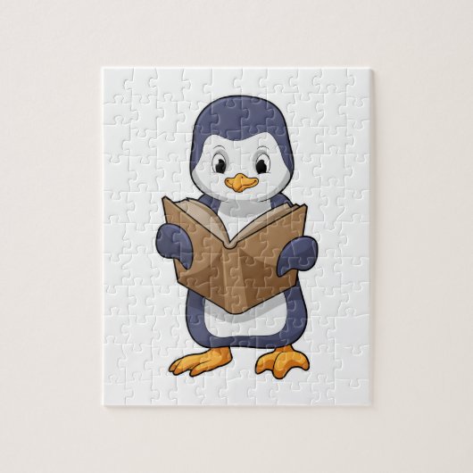 Penguin as Nerd with Book Puzzle (Vertikal)