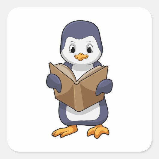 Penguin as Nerd with Book Quadratischer Aufkleber (Vorderseite)