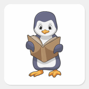 Penguin as Nerd with Book Quadratischer Aufkleber