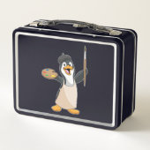 Penguin as Painter with Paint brush & Colour Metall Brotdose (Rückseite)