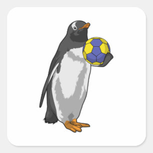 Penguin at Handball Sports Quadratischer Aufkleber