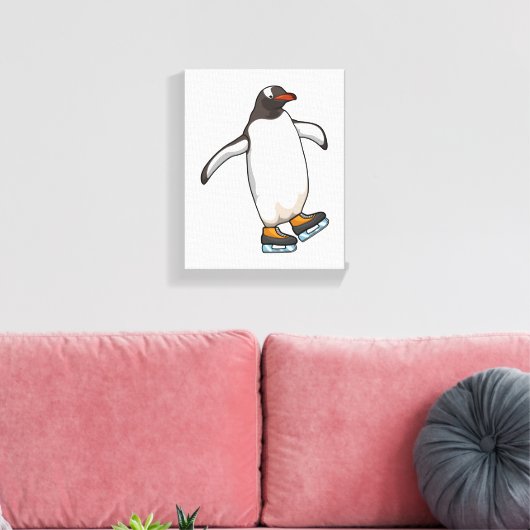 Penguin at Ice skating with Ice skates Leinwanddruck (Insitu (Wohnzimmer))