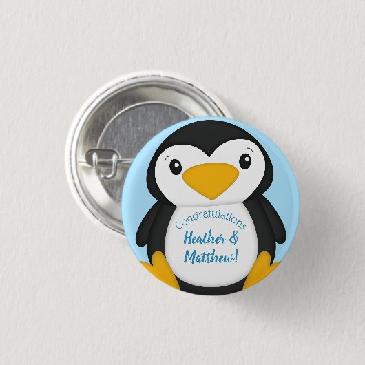 Penguin Baby Dusche Blue Button (Vorne & Hinten)
