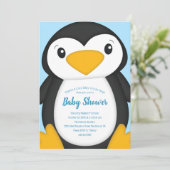 Penguin Baby Dusche Blue Einladung (Stehend Vorderseite)