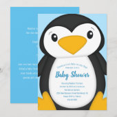 Penguin Baby Dusche Blue Einladung (Vorne/Hinten)