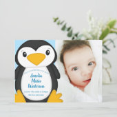 Penguin Baby Dusche Blue Einladung (Stehend Vorderseite)