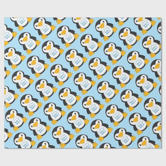 Penguin Baby Dusche Blue Geschenkpapier (Flach)