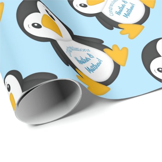 Penguin Baby Dusche Blue Geschenkpapier (Rolleneckpunkt)