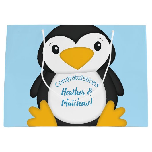Penguin Baby Dusche Blue Große Geschenktüte (Vorderseite)
