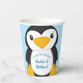 Penguin Baby Dusche Blue Pappbecher (Rückseite)