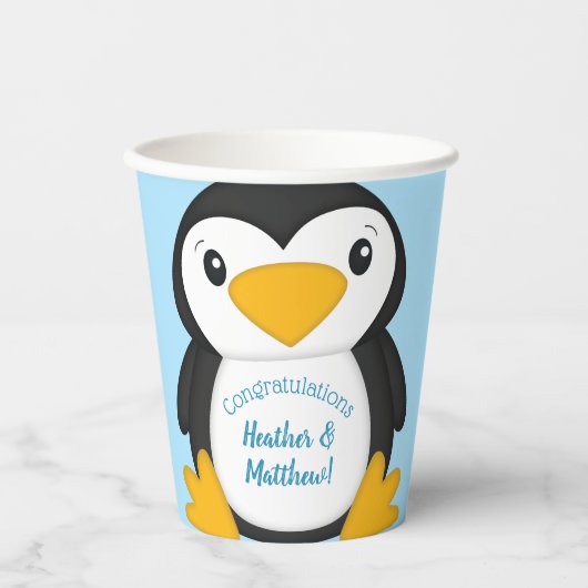 Penguin Baby Dusche Blue Pappbecher (Vorderseite)