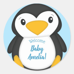 Penguin Baby Dusche Blue Runder Aufkleber