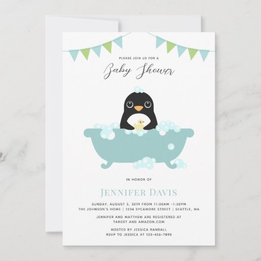 Penguin Baby Dusche Einladung (Vorderseite)