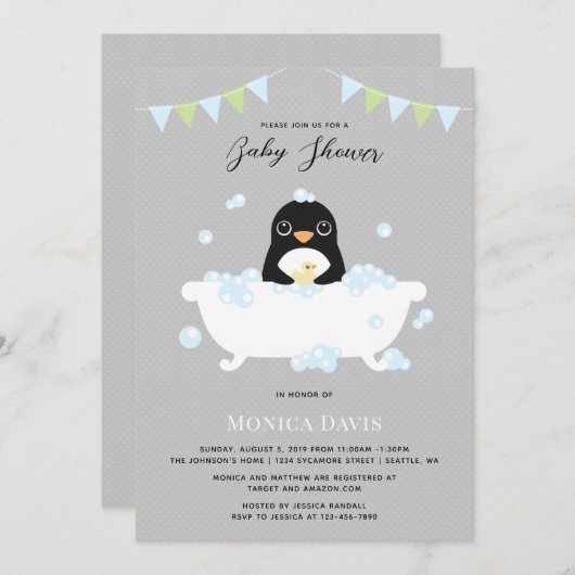 Penguin Baby Dusche Einladung (Vorne/Hinten)