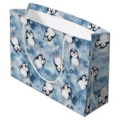 Penguin Baby Dusche Große Geschenktasche Geschenktüte (Rückseite Schrägansicht)
