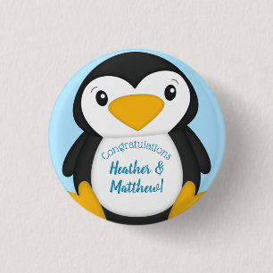 Penguin Baby Shower Blue Button
