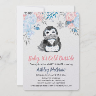 Penguin-Baby-Shower-Blumen-Einladung Einladung