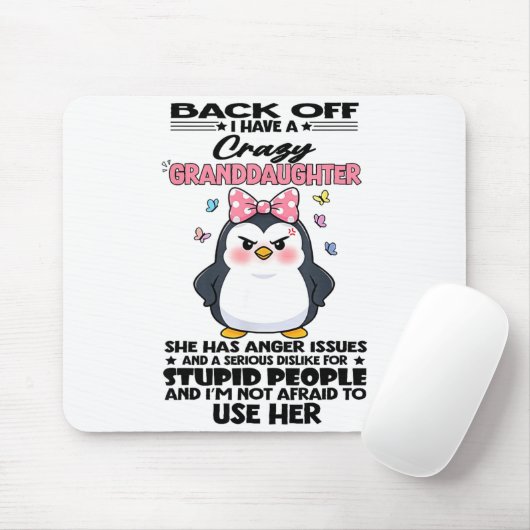 Penguin Back Off I Have A Crazy Granddaughter She  Mousepad (Mit Mouse)