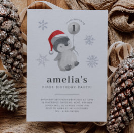 Penguin Balloon 1. Geburtstag Einladung