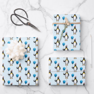 Penguin Balloon Partyhat Geschenkpapier Set