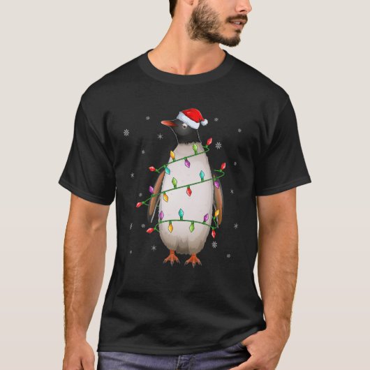 Penguin Bird Xmas Lighting Weihnachtsmannmütze Pin T-Shirt (Vorderseite)