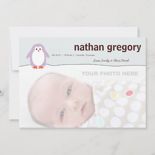 Penguin Birth Announcement Ankündigung (Vorderseite)