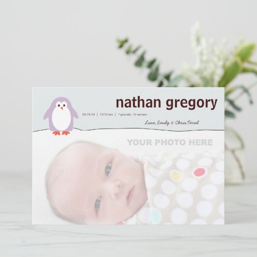 Penguin Birth Announcement Ankündigung (Stehend Vorderseite)