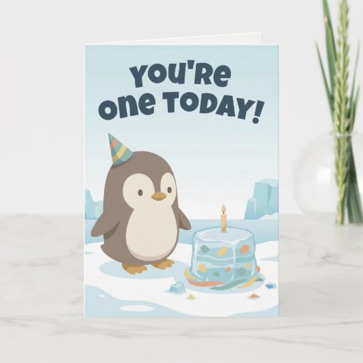 Penguin Birthday | Custom First Birthday Karte (Vorderseite)