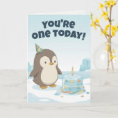 Penguin Birthday | Custom First Birthday Karte (Gelbe Blume)