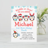 Penguin Birthday Einladung (Stehend Vorderseite)