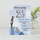 Penguin Birthday Einladung (Stehend Vorderseite)