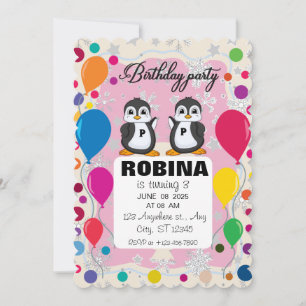 Penguin Birthday Einladung Jungen & Mädchen Wint