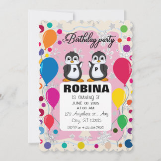Penguin Birthday Einladung | Jungen & Mädchen Wint
