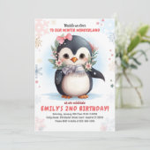 Penguin Birthday Invitation Girl Penguin Geburtsta Einladung (Stehend Vorderseite)