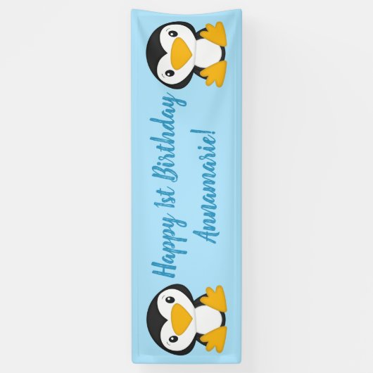 Penguin Birthday Party Blue Banner (Vertikal)